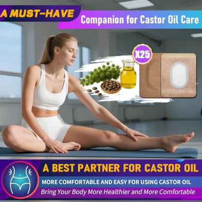 Castor Oil Pack Wrap Patch - Organic Cotton Castor Oil Belly Button Pad, Disposable Self-Adhesive Abdominal Pads, Portable Anti Leakage High Absorbent Patch for Multi-Area Use 25Pcs - size: 1 Count (Pack of 25)