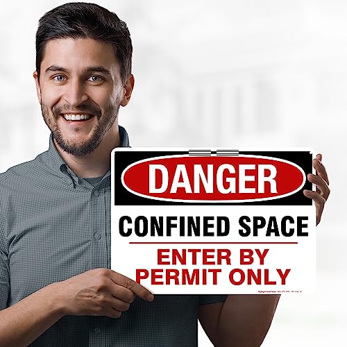 Danger Confined Space Enter By Permit Only Sign, 10x14 Inches, 55 mil thick - size: 10x14 - Polyethylene
