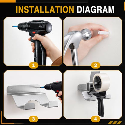 Pelopy Aluminum Wall Mount Tape Gun Holder Dispenser, Silver, 1 Roll Holder - color: Silver, size: 1 Roll Holder