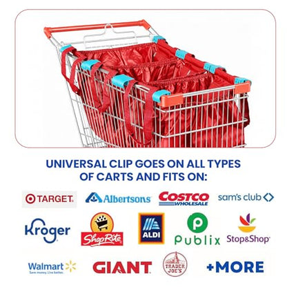 Handy Sandy Cart Caddy – 3-Pack Reusable Shopping Bags with Cart Clips | Heavy-Duty Grocery Organizer Tote Set | Eco-Friendly, Foldable, 40 lb Capacity | Red - color: Bright Red