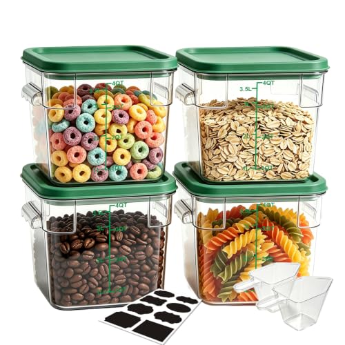 4 Pack 4QT Commercial Clear Food Storage Containers with Lid, NSF - color: Green, size: 4Qt-4 Pack