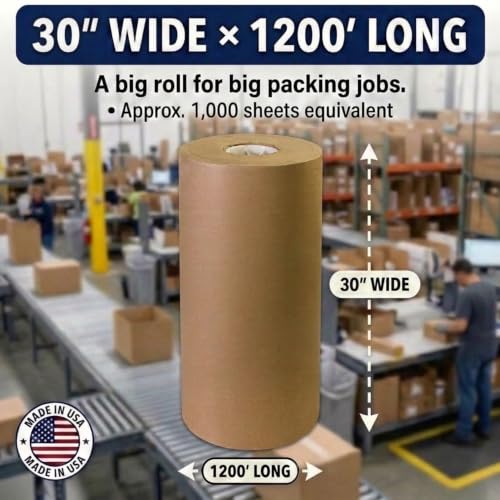 BOX USA Kraft Paper Roll 30 x 14400" (1200'), 30# Recycled for Packing - size: 30" x 1200'