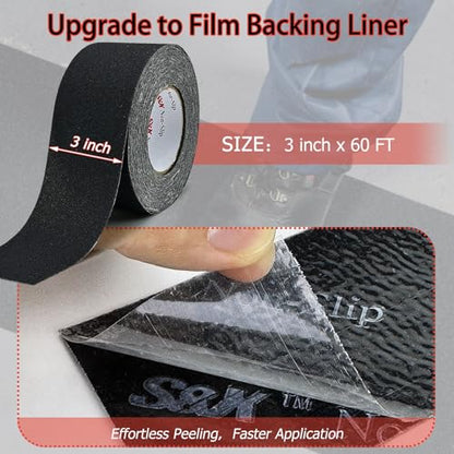 S&X Anti Slip Tape 3in x 60ft Grip Tape for Stairs & Floors, Black - size: 3 inches x 60 feet