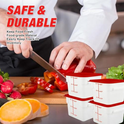 Square Food Containers with Lids 4-Pack, Commercial Grade Plastic Bins for Restaurant Kitchen Pantry Storage, Freezer & Dishwasher Safe (Red, 6QT-4PACK) - size: 6QT-4PACK