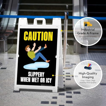 Caution Slippery When Wet Or Icy Folding Floor Sign, 24x36 Inches, Portable A Frame, Made in USA by My Sign Center - size: 24x36 Plastic