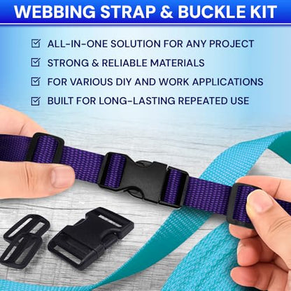 TECEUM 1" Nylon Strap Kit with Buckles, Dark Purple 6 yards Repair Set - color: Dark Purple, size: 1" - 6 yards, style: 6 Buckle - 12 Slides - 6 D-rind