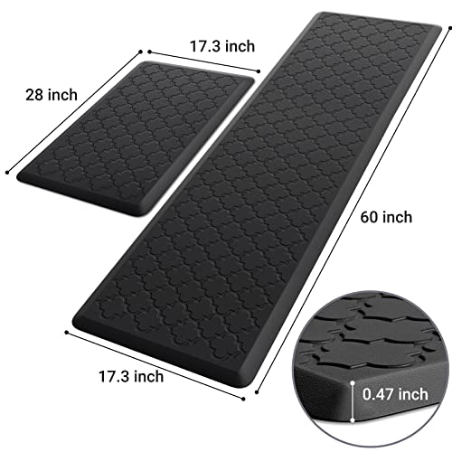 Kitchen Mat 2 PCS Cushioned Anti-Fatigue Floor Mat Standing Mat for Kitchen - color: Black, size: 17.3"x28"+17.3"x60"