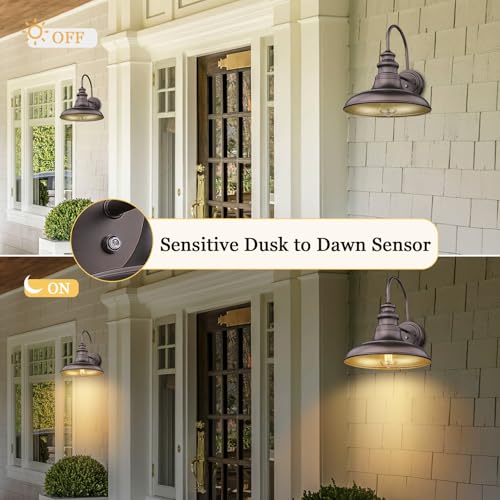Dusk to Dawn Sensor Outdoor Barn Light Fixture Outdoor Wall Sconce Farmhouse Wall Mount Lights Exterior Light Fixture Bronze Finish Industrial Wall Lantern for Porch, Entryways, 1 Pack - color: Oil-Rubbed Bronze, size: 01-DDRZ004-1PACK(Dusk to Dawn)