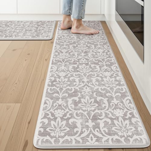 LEEVAN Anti Fatigue Kitchen Mats for Floor, Cushioned Kitchen Mat Set 2PCS - color: Grey, size: 17.3"x29"+17.3"x59"-0.47inch