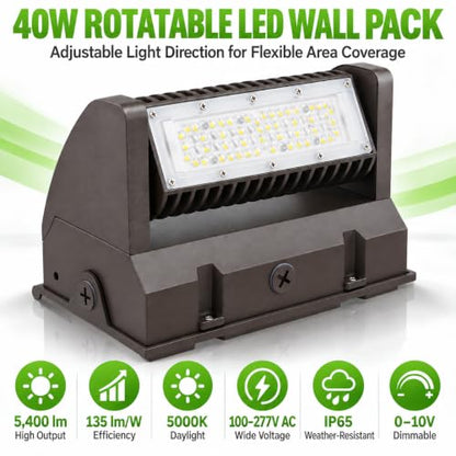 Rotatable Head LED Wall Pack Light 40W, 5400LM, 5000K, Bronze - color: 40W