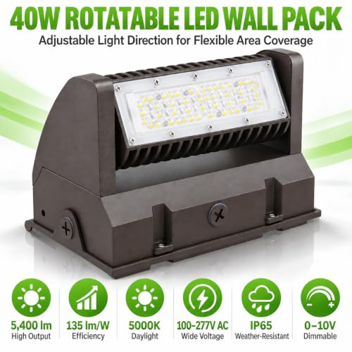 Rotatable Head LED Wall Pack Light 40W, 5400LM, 5000K, Bronze - color: 40W