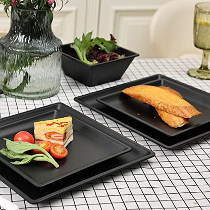 12 Piece Melamine Plates and Bowls Sets，Black Square Dinnerware Set for 4 - color: Pure Black