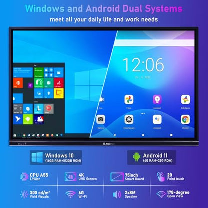 75‘’ Smart Board, 4K UHD Interactive Whiteboard for Office - size: 32"W x 68"H