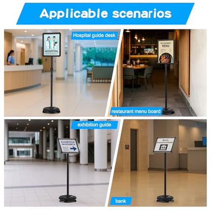 EHWINE 2 Pack Sign Holder Stand 8.5x11 Inch, Adjustable Floor Standing Sign Holder, Signage Stand with Snap-Open Frame Display and Chalkboard Insert for Charity Events, School Exhibitions, Retail Displays