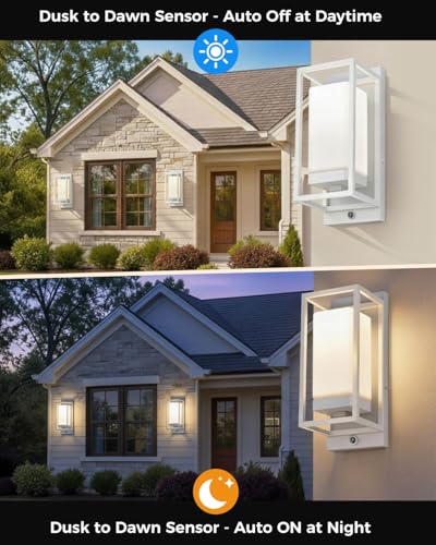RAYVO Dusk to Dawn Outdoor Wall Lights 2 Pack, LED Bulb Included, E26 Base - color: White