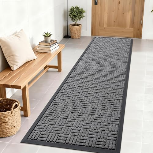 OLANLY Front Door Mat Outside Entrance 71x23, Heavy-Duty Rubber Doormat - color: Grey, size: 71" X 23"
