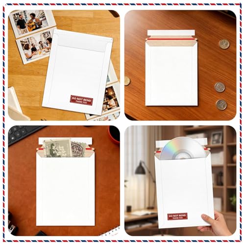 20 Pack 6x8 inch Rigid Mailers, Self Seal Photo Mailers Protective Flat Cardboard Envelopes White Blank Shipping Envelopes for Photos, CD, Document, Invitation, Trading Card, Coins, Stamps - color: White, size: 6x8 Inch