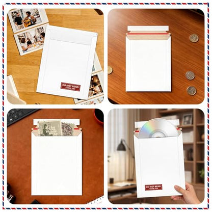 20 Pack 6x8 inch Rigid Mailers, Self Seal Photo Mailers Protective Flat Cardboard Envelopes White Blank Shipping Envelopes for Photos, CD, Document, Invitation, Trading Card, Coins, Stamps - color: White, size: 6x8 Inch