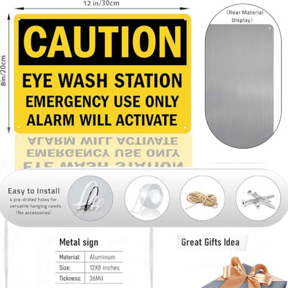 Emergency Eye Wash Station Caution Metal Sign 8 x 12 Inch