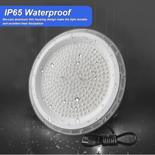 2 Pack UFO LED High Bay Light, 6500K 200W, Black, 21000 LM, IP65 Waterproof, Industrial, High Bay LED Shop Lights - size: 200W-2pack