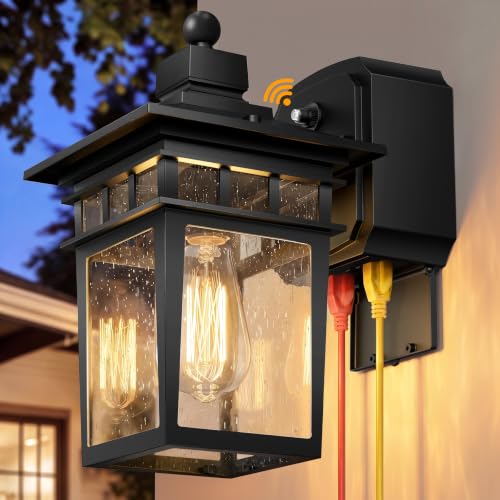 Porch Lights with GFCI Outlet, Dusk to Dawn Outdoor Wall Sconce Black - color: Black, size: 1-Pack-Dusk to Dawn