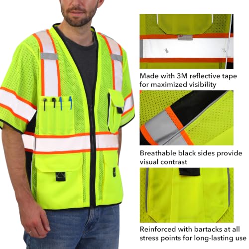 Dib Safety Heavy Duty Safety Vest Reflective with Pockets Made with 3M tape - color: Yellow / Class 3, size: Medium