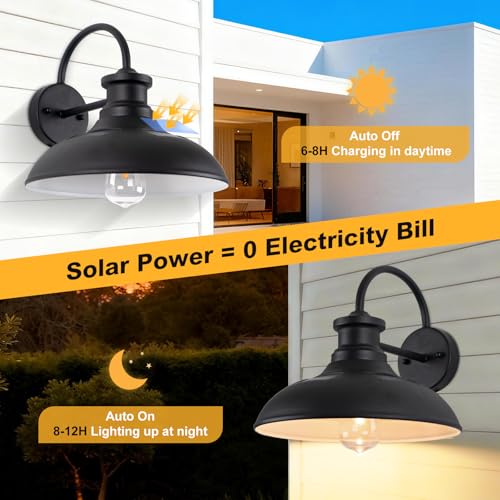 12" Solar Barn Lights Outdoor, Dusk to Dawn Solar Gooseneck Lights Outdoor - color: Black+White (12 IN), size: 2 Packs
