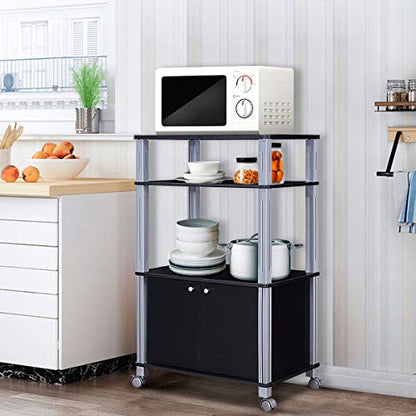 Giantex Rolling Kitchen Bakers Rack Microwave Oven Stand Utility Cart Multifunctional Display Shelf on Wheels with 2-Tier Shelf and Cabinet Spice Organizer for Kitchen Dining Room Furniture (Black) - color: Black