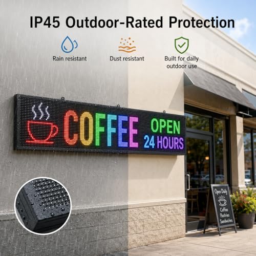 P10 Outdoor LED Message Board 77"x14" - WiFi Programmable Scrolling Text Display, High Brightness Business Sign with SMD Technology for Store Front - size: P10 77"x14"