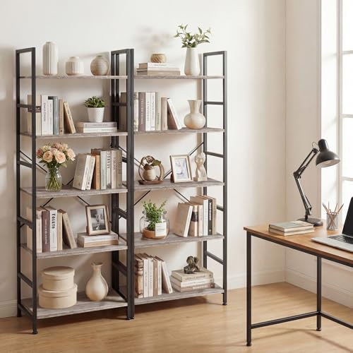 5 Tier Bookshelf, Free Standing Bookcase with Open Storage Shelves - color: Grey Wood, size: 5 Tier