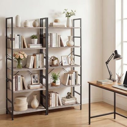 5 Tier Bookshelf, Free Standing Bookcase with Open Storage Shelves - color: Grey Wood, size: 5 Tier