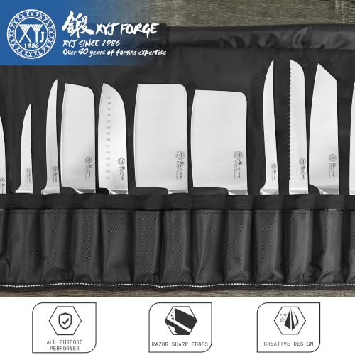 XYJ Knives Authentic Since 1986,Chef Knife Professional Set with Bag,Cleaver Butcher Knife for Meat Cutting Bag - color: Half Black, size: 15 in 1