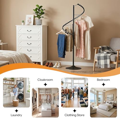 DYRABREST Spiral Rotating Clothing Rack, 5.91ft H 38-Ball Heavy Duty Garment Rack, Space Saving Standing Metal Sturdy Freestanding Hanger for Boutique Bedroom (Black) - color: Black