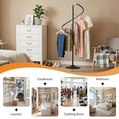 DYRABREST Spiral Rotating Clothing Rack, 5.91ft H 38-Ball Heavy Duty Garment Rack, Space Saving Standing Metal Sturdy Freestanding Hanger for Boutique Bedroom (Black) - color: Black