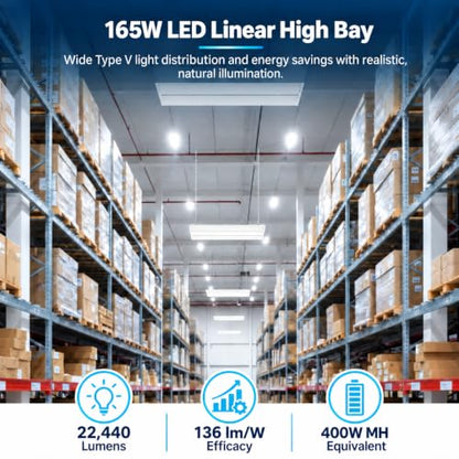 165W Linear LED High Bay Light with PIR Motion Sensor – 22,440 Lumens, 5000K Daylight, 400W Metal Halide Equivalent, UL Damp Rated, 120–277V, Suspended Mount, Warehouse & Industrial Lighting (10 Pack) - color: 10 Pack, size: 165W