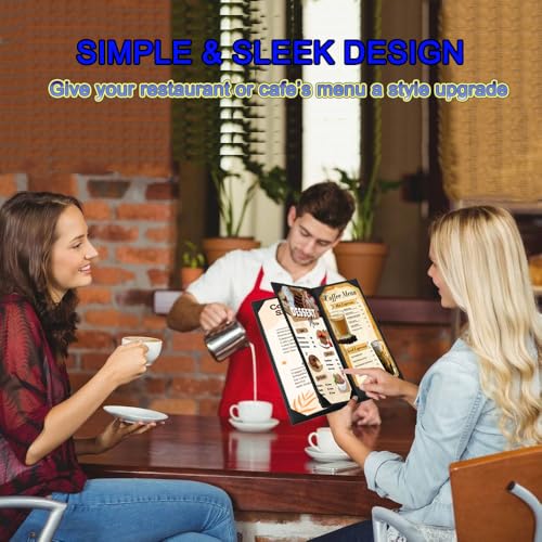 4.25 x 11inches Leather Menu Holder with Strong Wood Inside, Leather Menu Covers 4 View Book Style Restaurant Menu Covers for Wine List Coffee Bars Hotel Restaurant（4.25” x 11” /4 Views /1 pcs） - size: 4.25 x 11 inch/4 views/1 pcs
