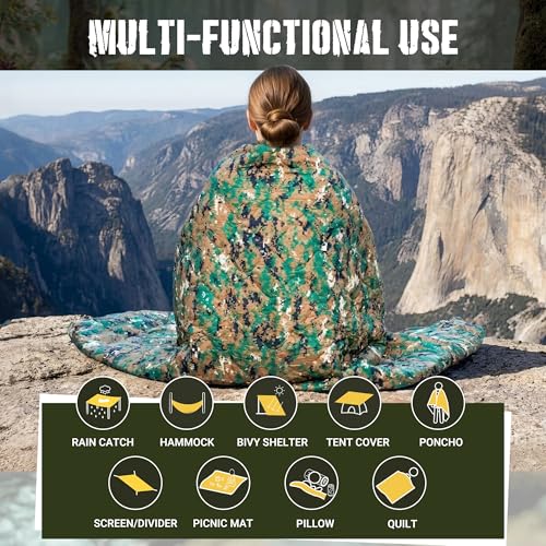 Lenotos Woobie Blanket, Thermal Insulated Military Poncho Liner, Water-Resistant, Portable, Insulation, for Hiking, Survival with Compression Carry Bag (Marpat) - color: Marpat