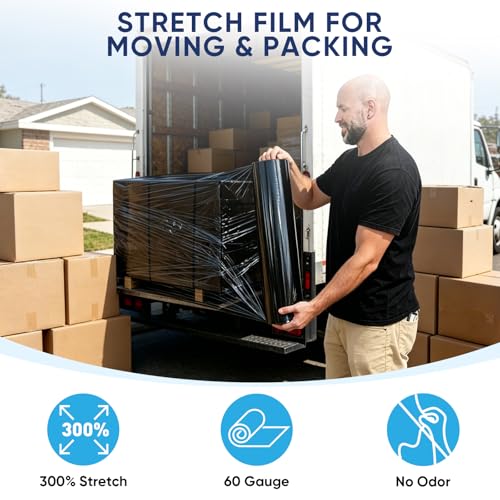 TICONN Stretch Wrap Roll, 18 in x 1000 ft Plastic Wrap for Moving Furniture - style: 18''-4PK Black (No handle)