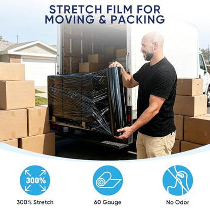 TICONN Stretch Wrap Roll, 18 in x 1000 ft Plastic Wrap for Moving Furniture - style: 18''-4PK Black (No handle)