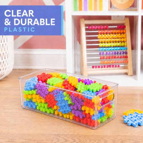 Plastic Food Storage 2 Pack Clear Container Bin with Handles for Organizing Kitchen, Pantry, Refrigerator, Freezer, Pantry, Cabinet, Closet, Bathroom. 12”x6”x5” - size: 12x6x5