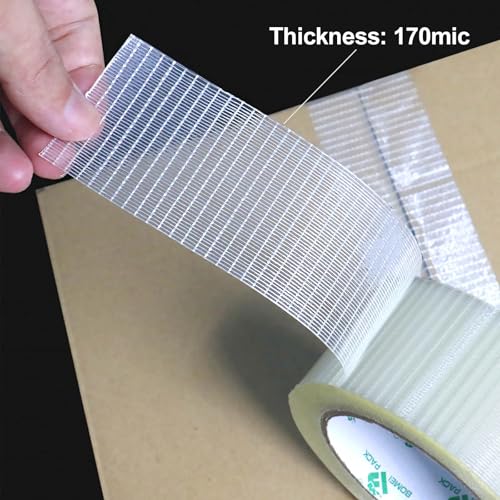 BOMEI PACK Transparent Bi-Directional Filament Strapping Tape 6.7 Mil x 1.88 Inch x 36yds Fiberglass Reinforced Tape for Strapping， Sealing，Binding, 1Pack