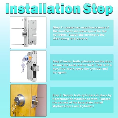 2Pcs Brass Mortise Door Cylinder Locks Keyed Alike with 4 SC Keyway Keys - size: 1 Inch