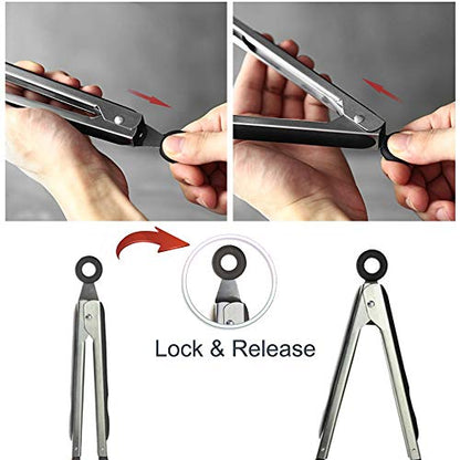 2 Pack Stainless Steel Silicone Cooking & Serving Tongs, 7 & 9 Inch - color: Black, size: 7 & 9 inch