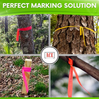 ACE Supply Red Flagging Tape 24 Pack - Non-Adhesive Survey Tape - 1.5 Inch Width, 150 Ft Length, 2 Mil - Tree Marking Ribbon, Surveyors Ribbon - color: Red, size: 24 Pack