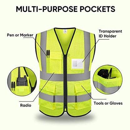 TICONN High Visibility Reflective Safety Vest for Men & Women, ANSI Class 2 - color: Yellow, size: Large
