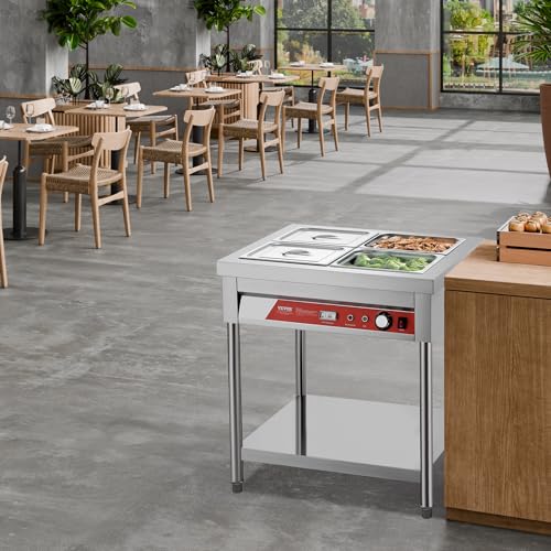 VEVOR 4-Pan Commercial Food Warmer, 4 x 1/2 Pans Electric Steam Table, 1500W Professional Buffet Catering Food Warmer with Undershelf, Stainless Steel Server for Restaurant Party Hotel - size: 4-Pan