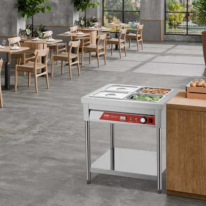 VEVOR 4-Pan Commercial Food Warmer, 4 x 1/2 Pans Electric Steam Table, 1500W Professional Buffet Catering Food Warmer with Undershelf, Stainless Steel Server for Restaurant Party Hotel - size: 4-Pan