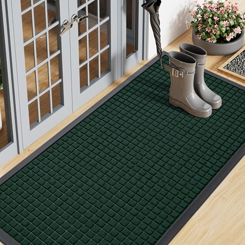 Smiry Front Door Mat Outside Entrance, Natural Rubber Doormat, 47x23 Inch - color: Black Green, size: 47" X 23"