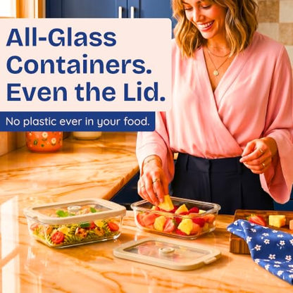 Non-Toxic Glass Food Containers with Lids, 4-Pack, Multi-Size, Beige - color: Beige, size: Multi Size