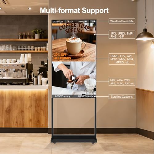 32 Inch Digital Signage Display, 700nits Menu Displays, Indoor Floor Standing Display, LCD Advertising Display, CMS Remote Publishing, U-Disk Plug & Play, APP, Android OS, HDMI in